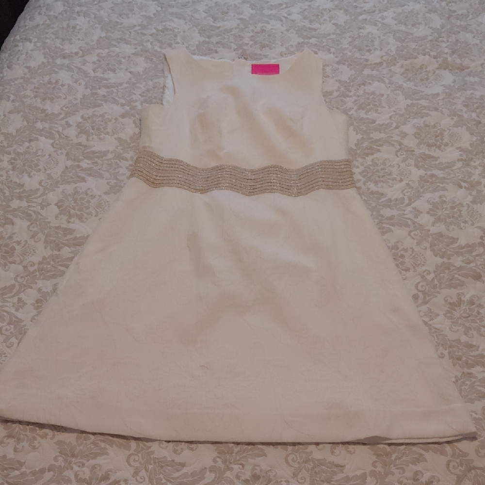 Lilly Pulitzer Cream Sleeveless Dress with Gold Beaded Waist